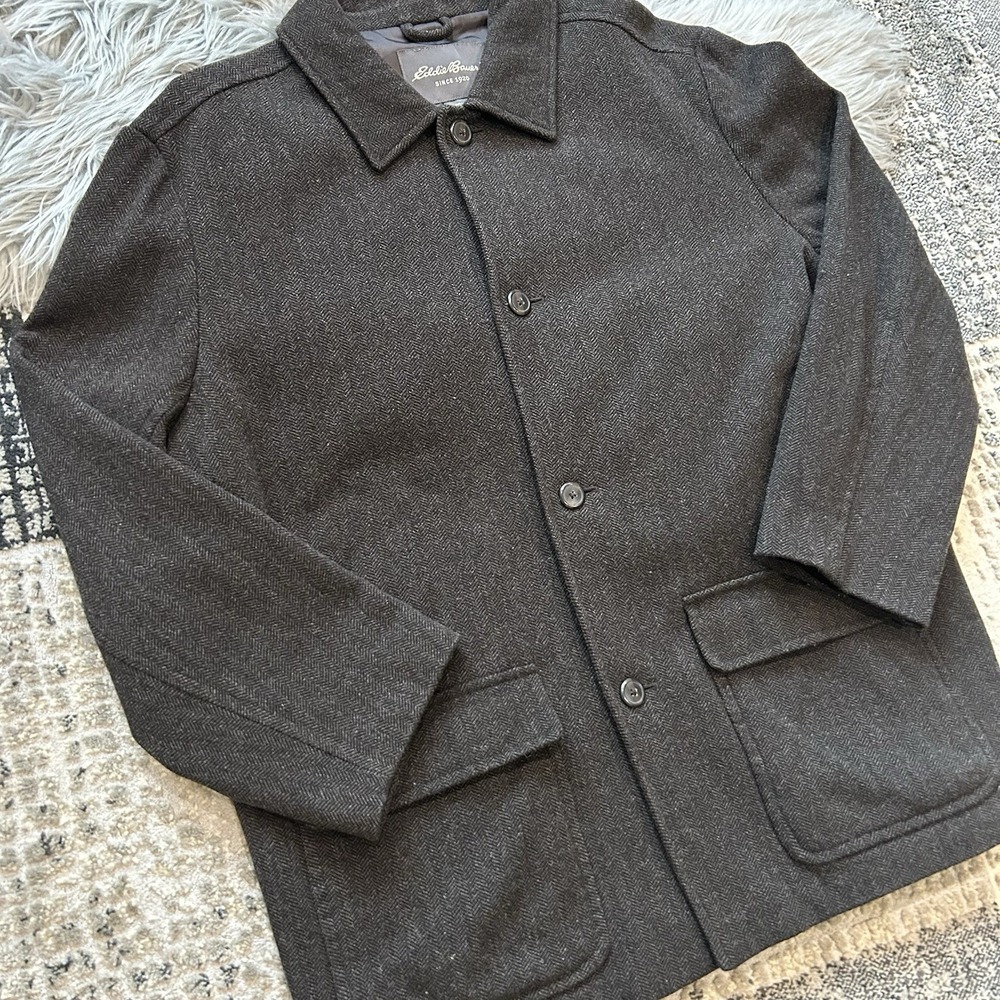 Eddie Bauer Men's Charcoal Gray Herringbone Wool Tweed Blend Jacket Coat XL